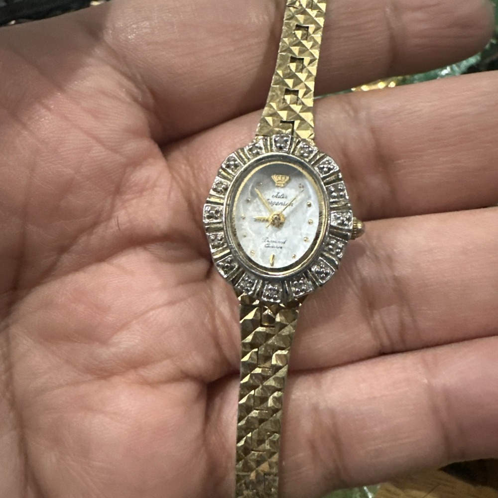 Working Vintage Jules Jurgensen Women's Diamond Watch Gold Tone 16mm Fit 6.5in